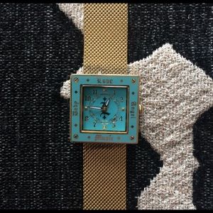 L.A.M.B. Square Enamel Mesh Band Watch Turquoise